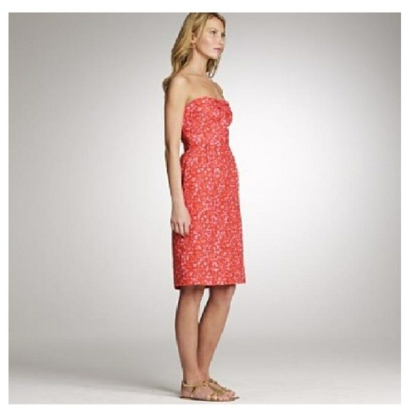 EUC J crew linen constellation strapless red dress - Picture 5 of 8